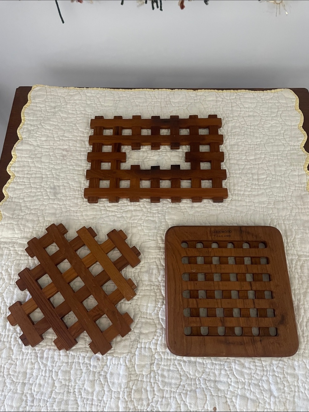 Wood Lattice Trivets Set - Brown Wooden Hot Pads